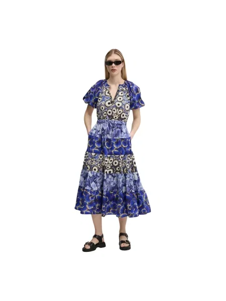Desigual sukienka CELLS LONG_LACROIX maxi rozkloszowana niebieski