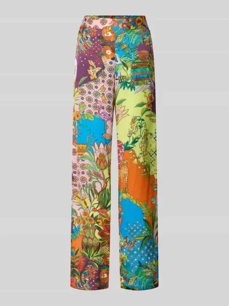 Spodnie materiałowe o kroju wide fit z czystej z elastycznym pasem Liu Jo White zielone