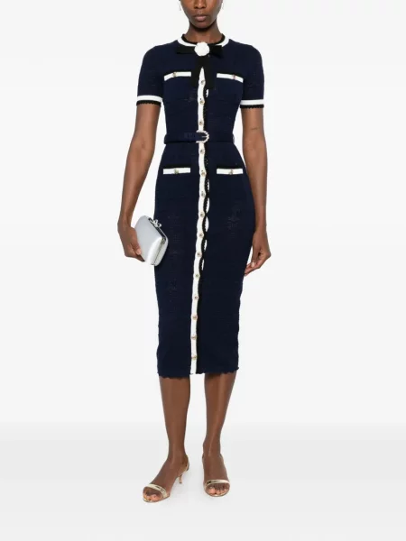 Rochie midi Self-portrait cu funde albastru