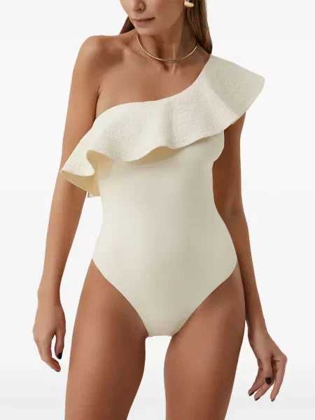 Costum de baie Sofia Erhan cu volane cu un umăr gol alb