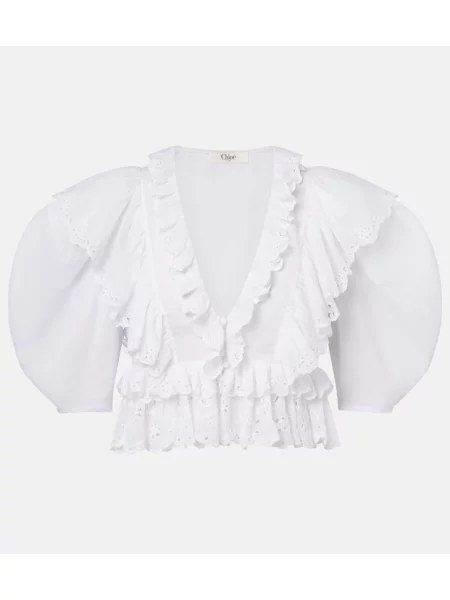 Top Chloé cu volane alb
