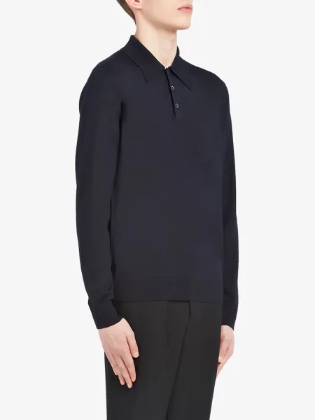 Tricou polo Prada de lână albastru