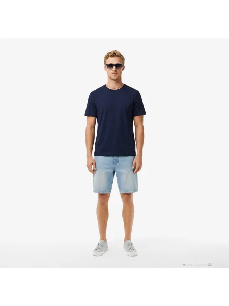 Lacoste T-Shirt Z Okrągłym Dekoltem Regular Fit granatowy