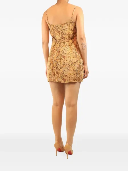 Rochie mini Reformation cu imagine cu model piele de șarpe galben