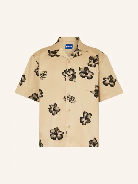 Hugo Blue Koszula Z Klapami Eligino Comfort Fit beige beżowa