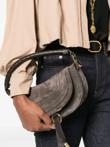 Geantă Chloé din piele de căprioară gri