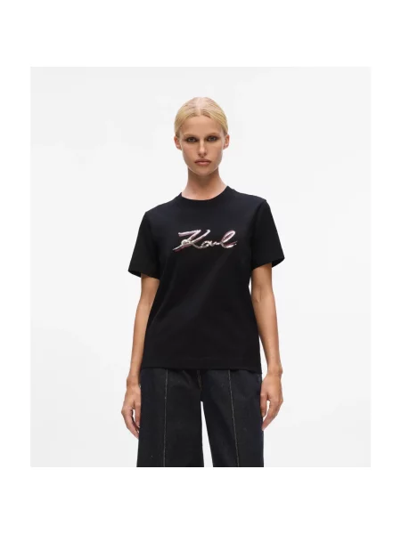 Karl Lagerfeld Koszulki Kobieta M Sequin Logo T-shirt czarny