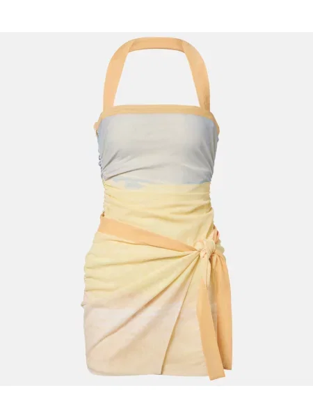 Rochie Sir cu imagine plasă cu gât halter galben