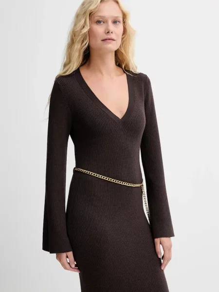 Шерстяное макси платье Michael Michael Kors коричневое
