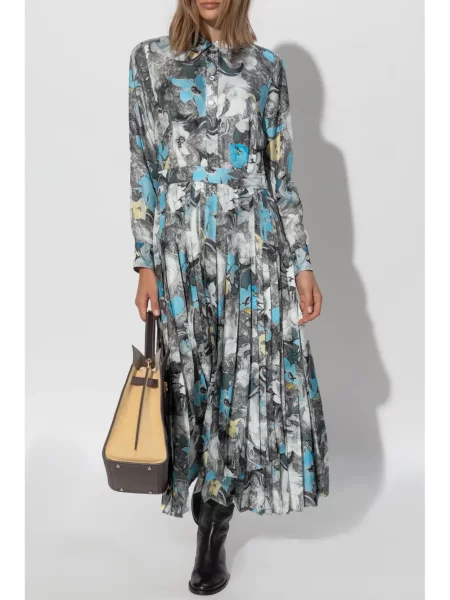 Plisuota kostiumas midi suknelė Tory Burch iki kelių mėlyna