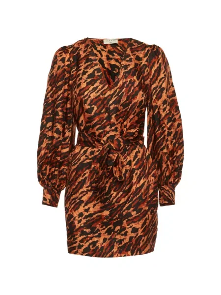 Rochie mini Sandro de mătase cu imagine cu model leopard maro