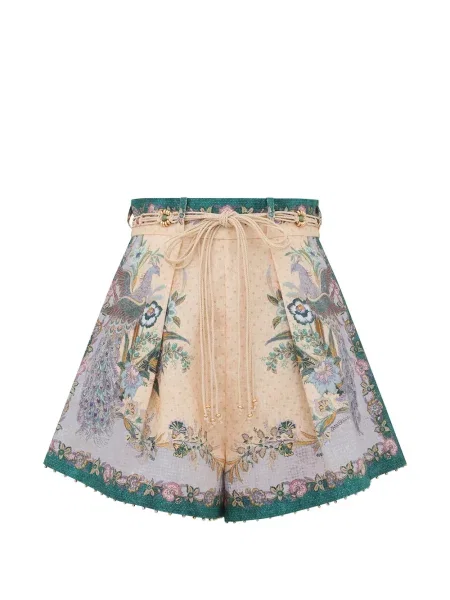 Pantaloni scurți Zimmermann de in cu model floral cu imagine