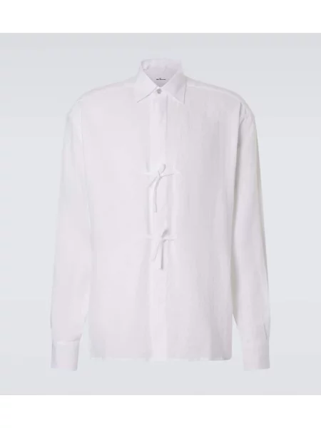 Lněná košile Kiton s mašlí bílá