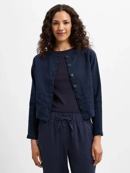 Marie Lund Lniana bluzka na lato Kobiety len jednolity 34 niebieski