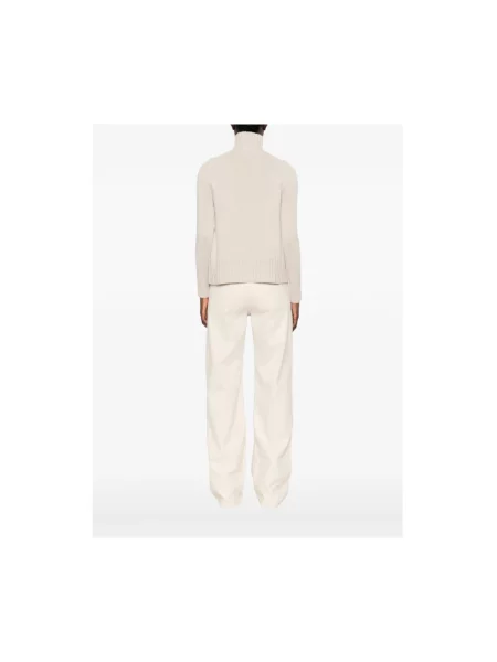 Lniany sweter z golfem Max Mara beżowy