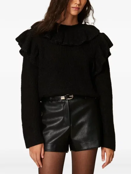 Pulover Twinset cu volane negru