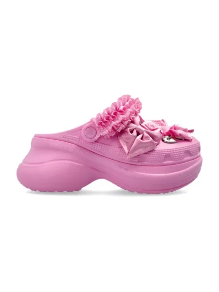 Lniane klapki mules Balenciaga różowe