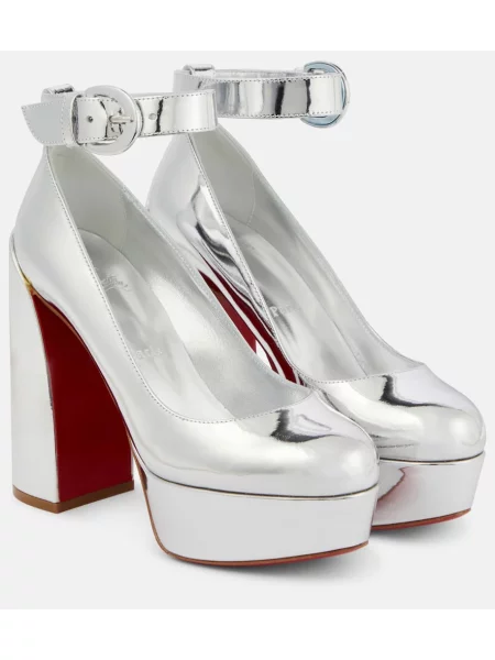 Pantofi cu toc Christian Louboutin din piele argintiu