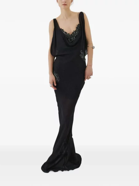 Rochie maxi De La Vali cu volane din dantelă negru
