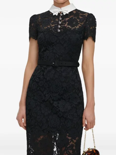 Gulerat rochie midi Self-portrait din dantelă negru
