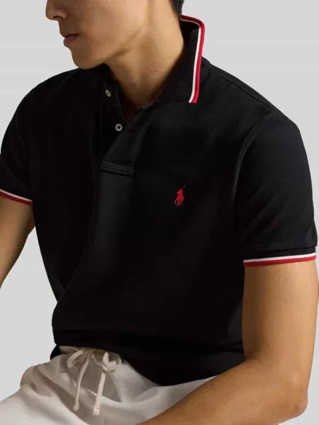 Koszulka polo o kroju regular fit z czystej bawełny z paskami w kontrastowym kolorze Polo Ralph Lauren czarna