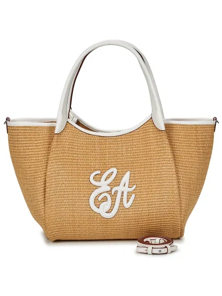 Geantă shopper Emporio Armani de paie bej