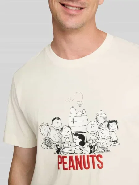T-shirt o kroju regular fit z czystej bawełny z nadruk peanuts® Tom Tailor biała