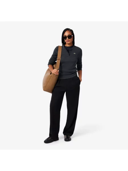 Lacoste Koszulka Slim Fit Z Prążkowanej Bawełny szara