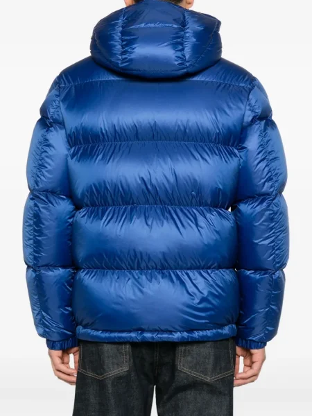 Geacă cu puf Moncler cu glugă albastru