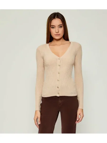 GUESS Cardigan JULIA | cu adaos de mătase și cașmir bej