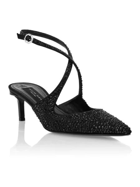 Czółenka Philipp Plein skórzana z otwartą piętą czarna