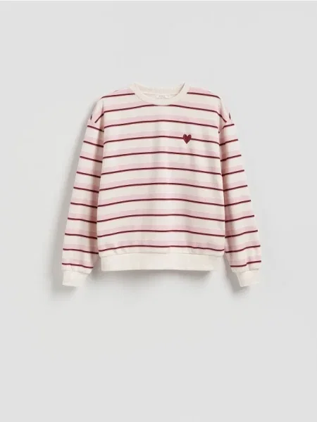 Reserved Bluza z drobnym haftem pastelowy róż