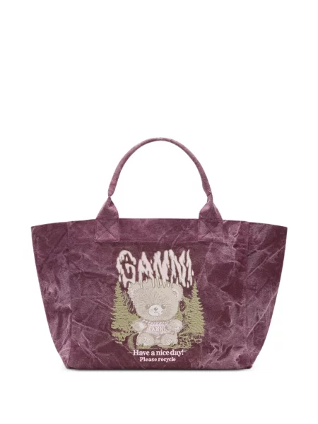 Geantă shopper Ganni cu imagine roz