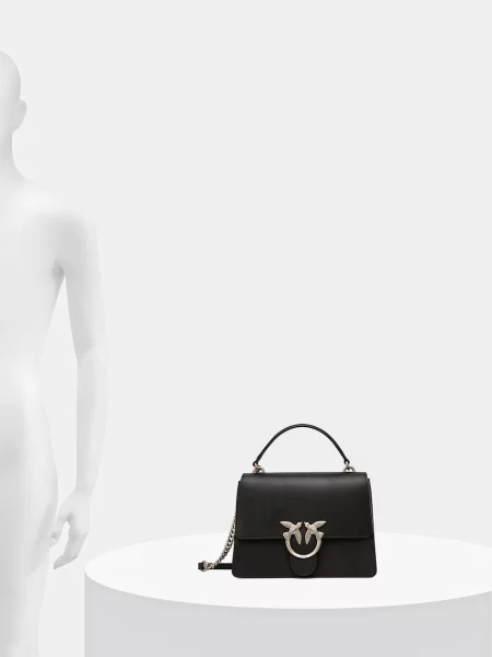 Pinko чанта crossbody дамска от кожа черно