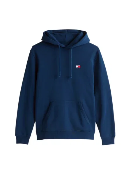 Lniana bluza z kapturem Tommy Hilfiger z kapturem niebieska