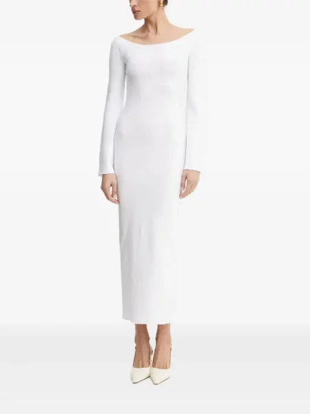 Sukienka midi Liviana Conti z dekoltem w łódkę do kolan garniturowa biała