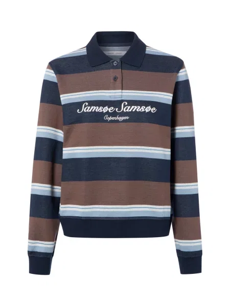 T-shirt Samsøe Samsøe Sadory Ls Polo Brown Blue St. S brązowa