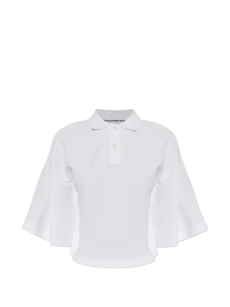 Tricou polo Alexander Wang evazat cu autograf alb