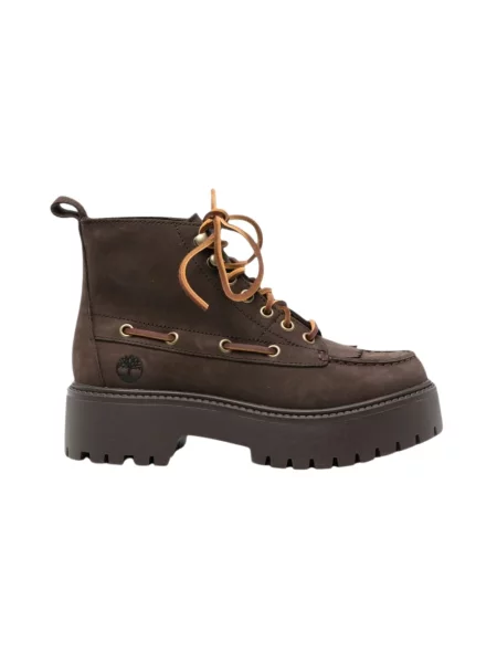 Botki Timberland skórzane na platformie w miejskim stylu brązowe