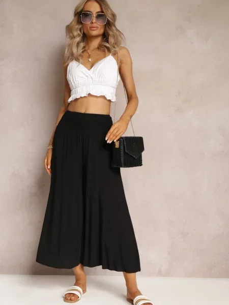 Szerokie Spodnie High Waist o Długości Rathi czarne