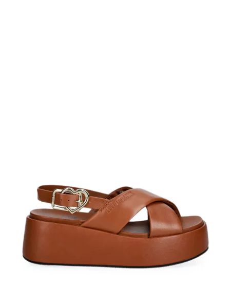 Sandale Love Moschino cu cataramă cu motiv cu inimi cu bretele maro