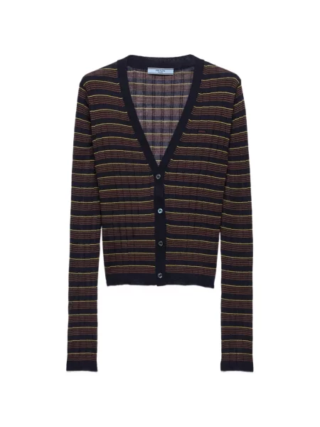 Cardigan Prada de mătase cu dungi albastru