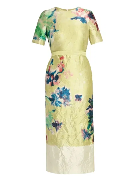 Rochie midi Erdem cu model floral cu imagine până la genunchi galben