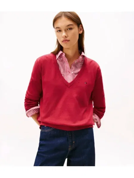 Tommy Jeans Pulover Essential Roz roșu