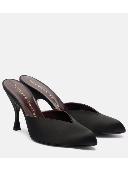 Papuci tip mules Herbert Levine din satin negru