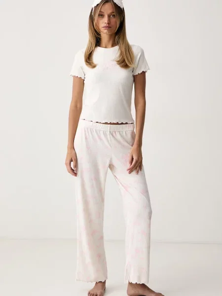 Juicy Couture dvoudílné pyžamo ROSE RIB SET béžové