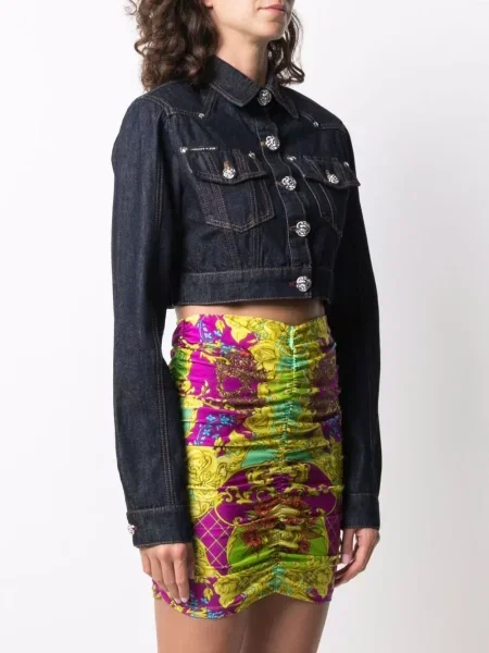 Kurtka jeansowa Philipp Plein o krotszym kroju niebieska