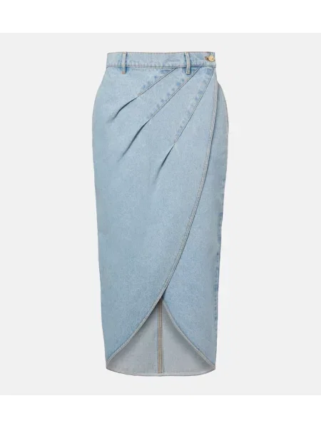 Fustă din denim Nina Ricci drapată până la genunchi albastru