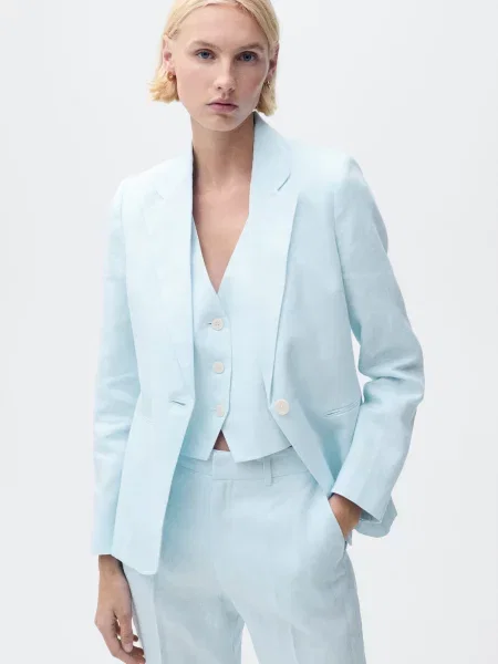Лляний Піджак MANGO світло-синій синій