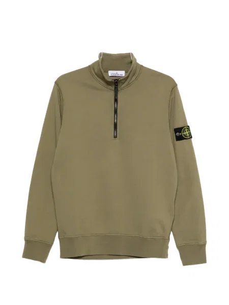 Hanorac Stone Island cu strasuri lung de jumătate de fermoar verde